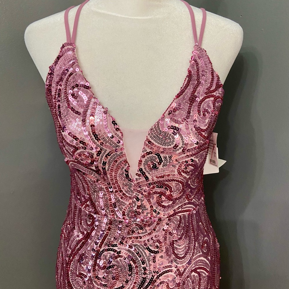 Gorgeous CAMILLE Pink Sequin Gown Sz0 Backless Prom Formal New Years Holiday - Picture 5 of 17